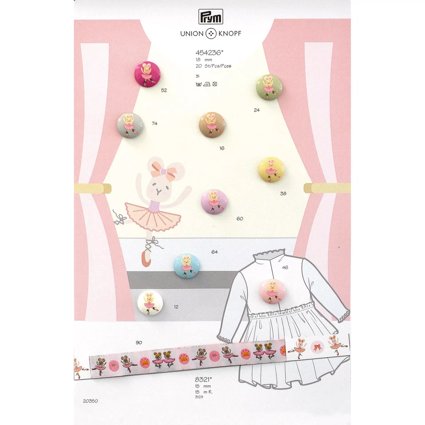Polyester button shank Ballerina Mouse 18mm
