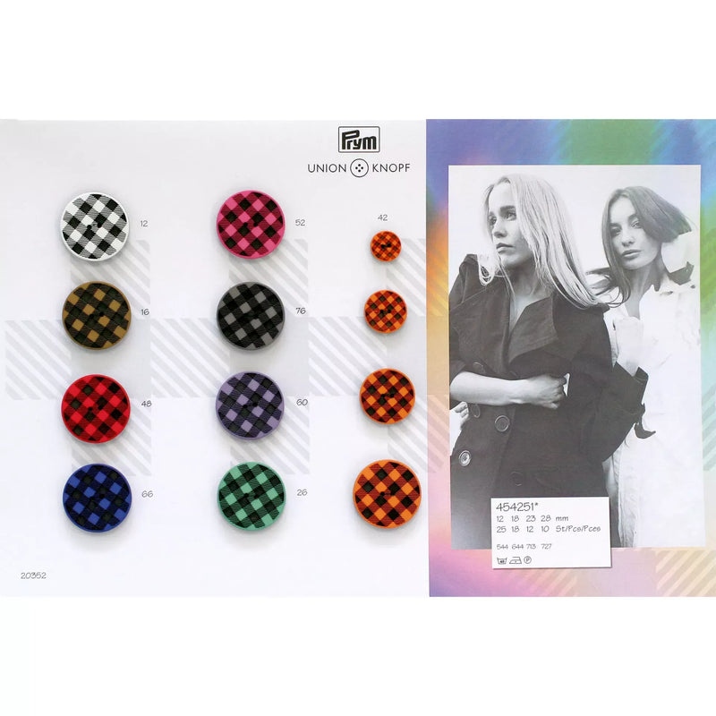 Polyester button 2-holes Vichy check 12mm
