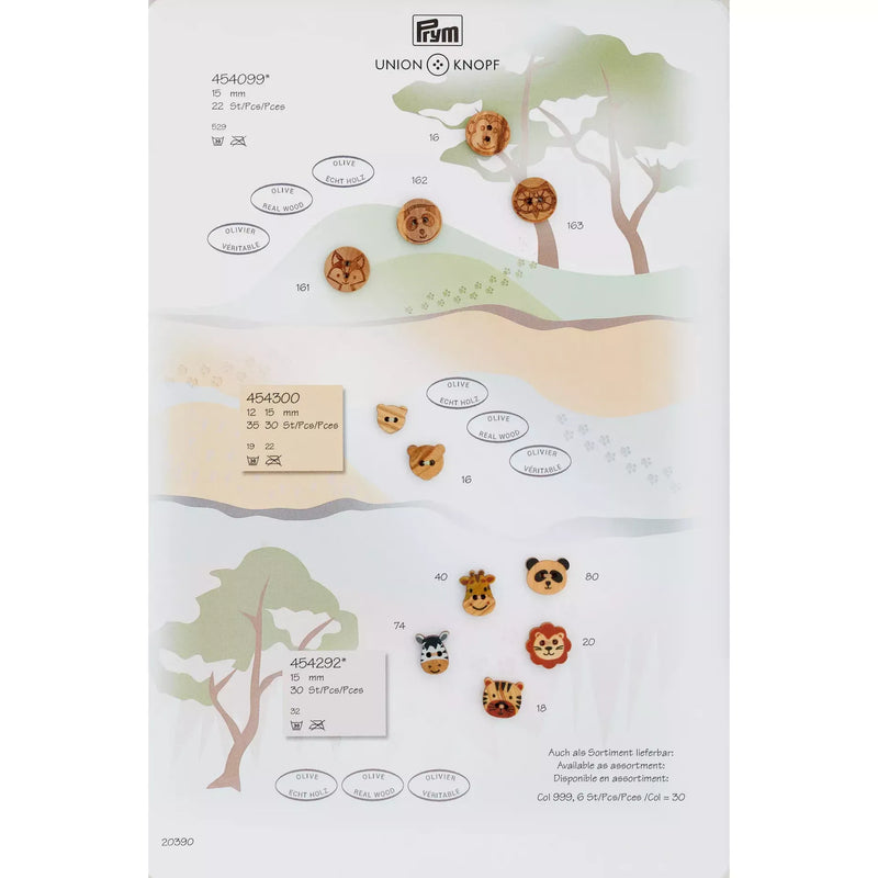 Wood button 2-holes Animals 15mm