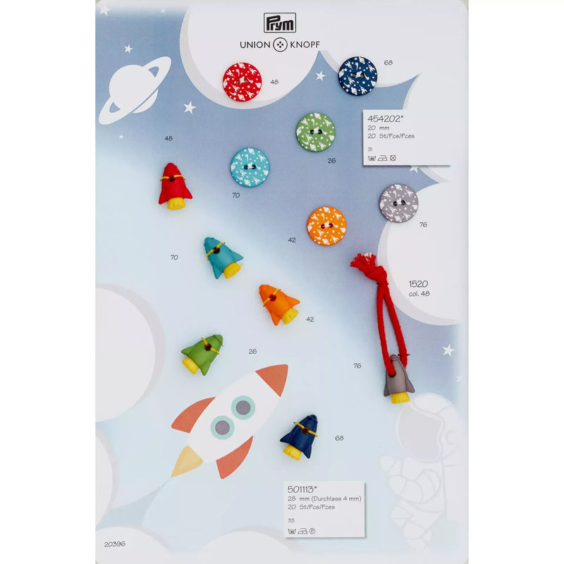 Polyester button 2-holes, Happy Space, 20mm