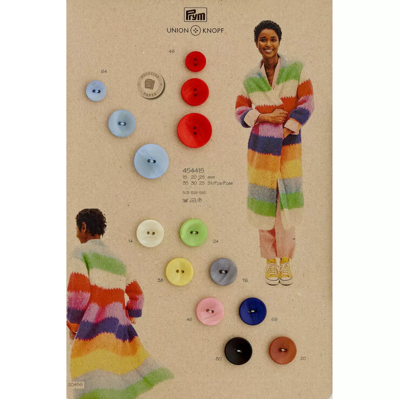 Paper/polyester button 2-holes, recycled, 15mm