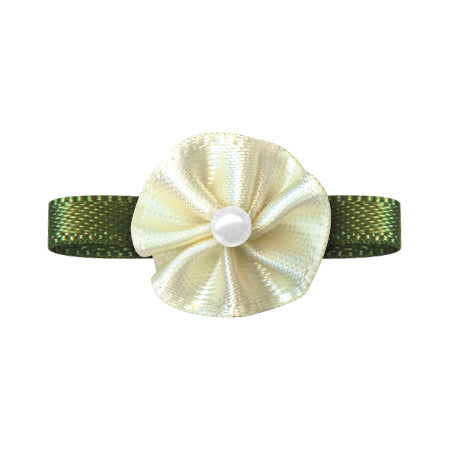 Blush Bow with Flower Foliage – Single Face Satin (20pcs)