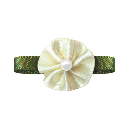 Blush Bow with Flower Foliage – Single Face Satin (20pcs)