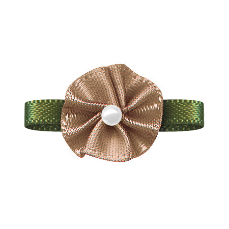 Blush Bow with Flower Foliage – Single Face Satin (20pcs)