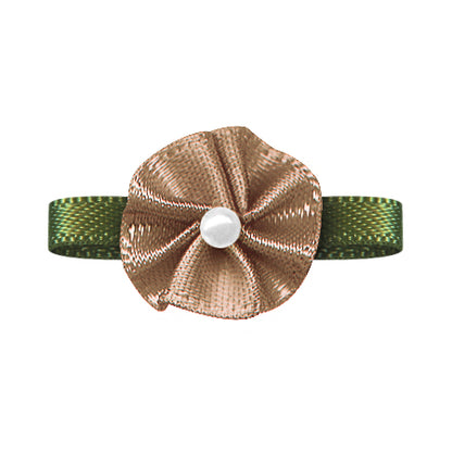 Blush Bow with Flower Foliage – Single Face Satin (20pcs)