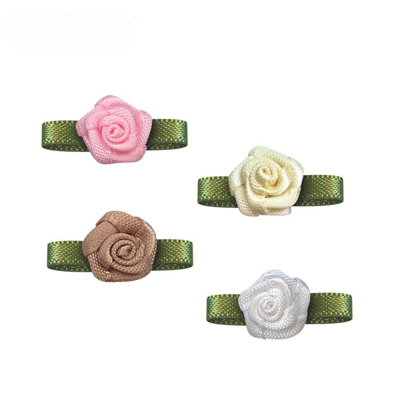 Ribbon Bow Foliage Flower With Single Face Satin (10 PCS)