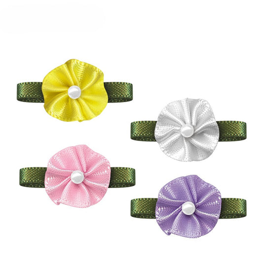 Blush Ribbon Bow with Flower Foliage – Single Face Satin (10pcs)