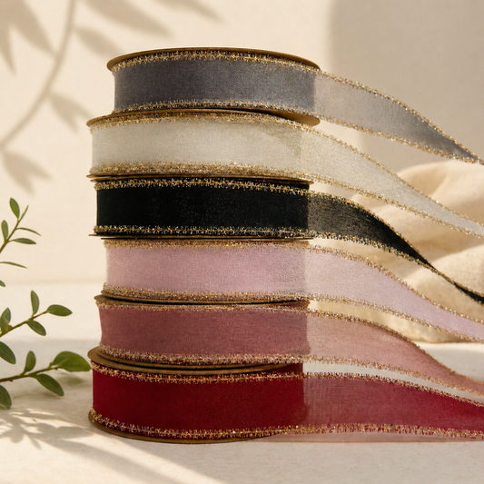 Elegant Organza Ribbon Collection with Gold Edges-25MM