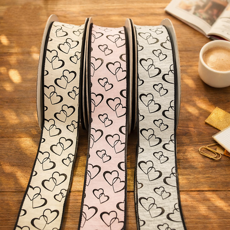 Elegant Heart Print Ribbon Roll -25MM