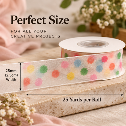 Printed Organza Ribbon – Multicolor Floral & Confetti Designs | 25mm Width | 25 Yards