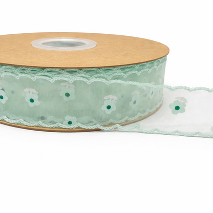 Premium Pastel Daisy Organza Ribbon-25mm