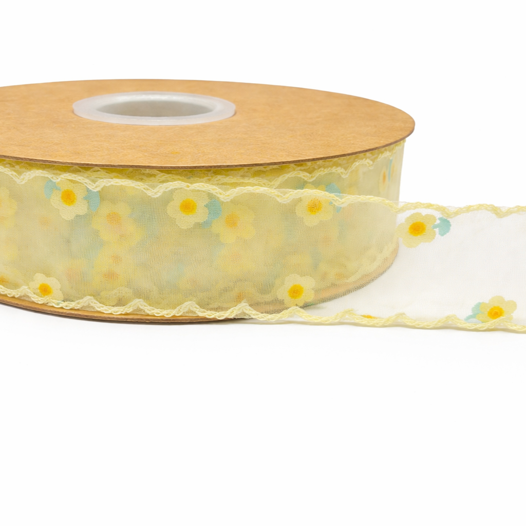 Premium Pastel Daisy Organza Ribbon-25mm