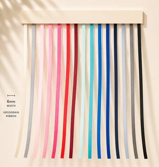 6mm Premium grosgrain ribbon Grey, Pink, Red, Blue series