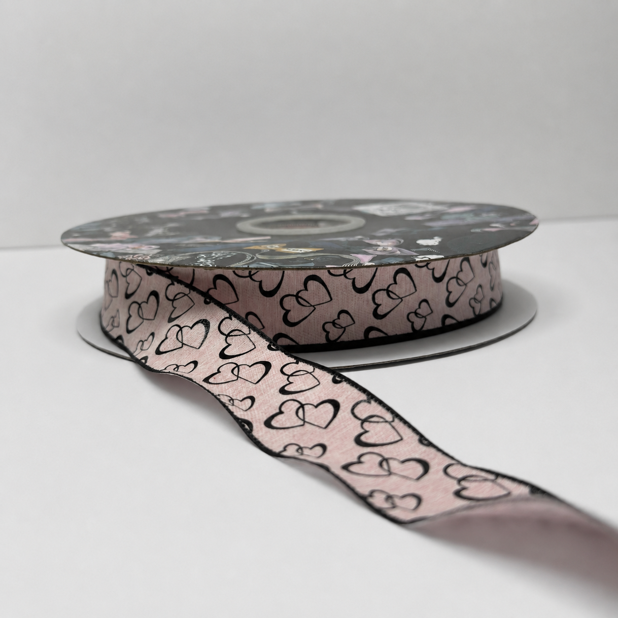 Elegant Heart Print Ribbon Roll -25MM