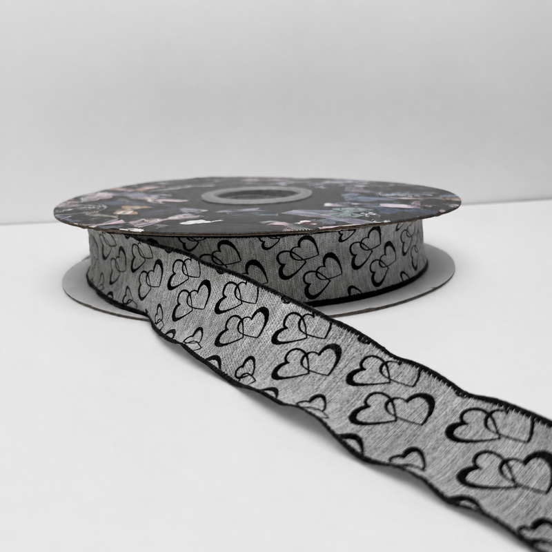 Elegant Heart Print Ribbon Roll -25MM