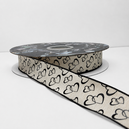 Elegant Heart Print Ribbon Roll -25MM