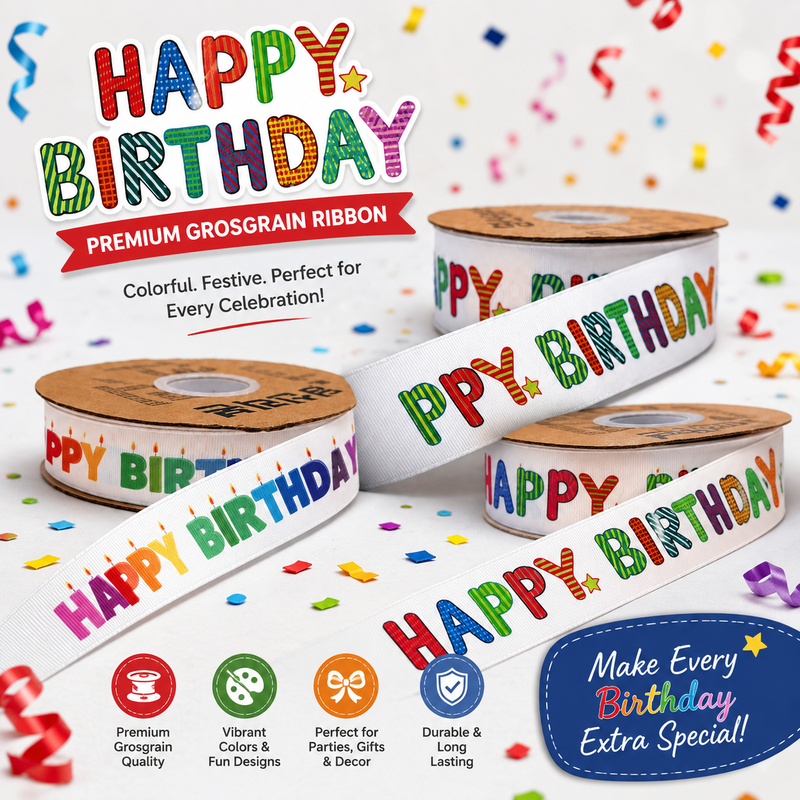 Happy Birthday Printed Ribbon