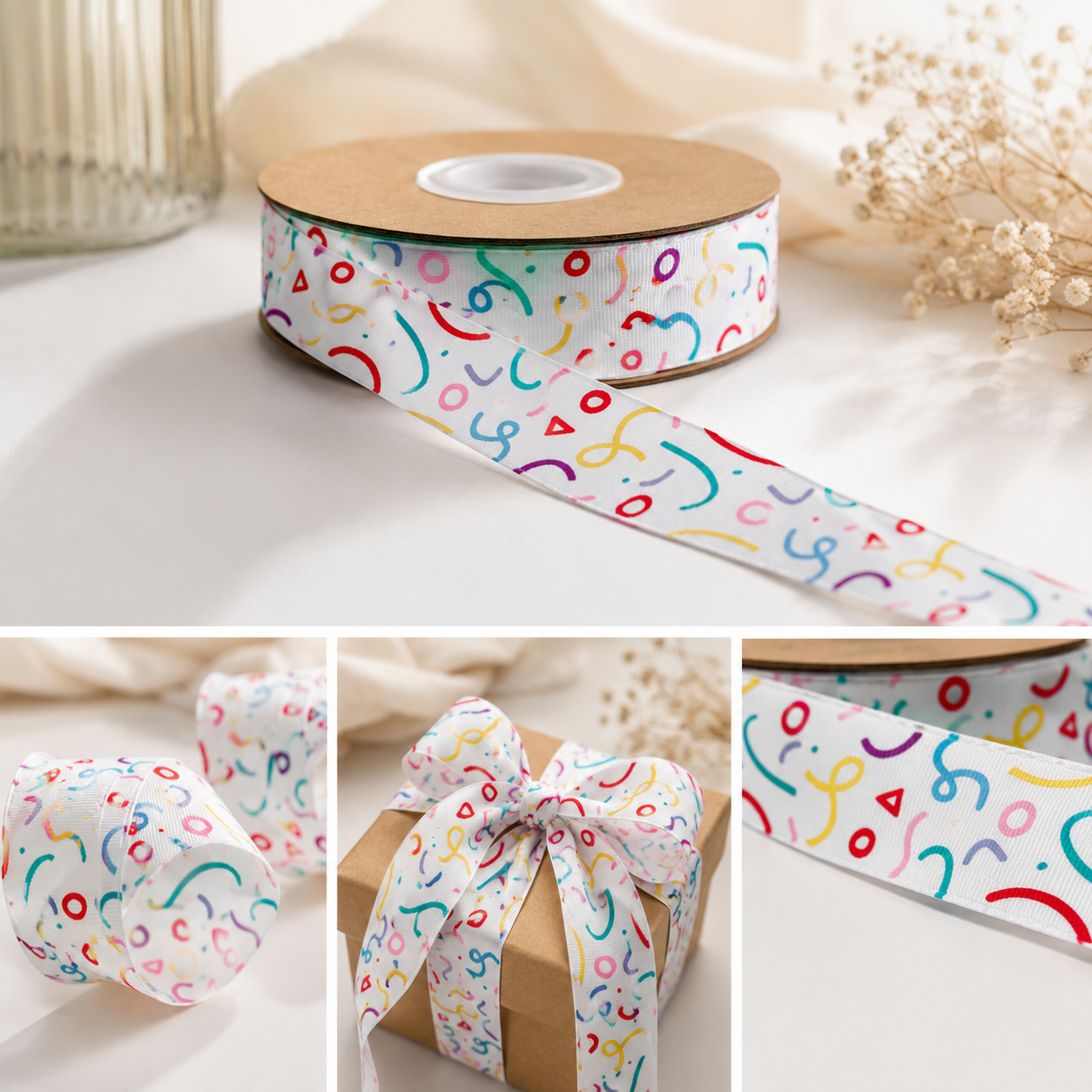 Colorful Confetti Printed Ribbon Roll