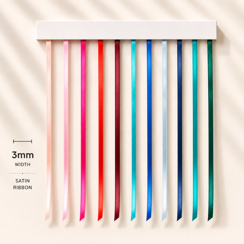3mm Premium Double Face Satin Ribbon White, Grey, Pink, Red, Blue Series