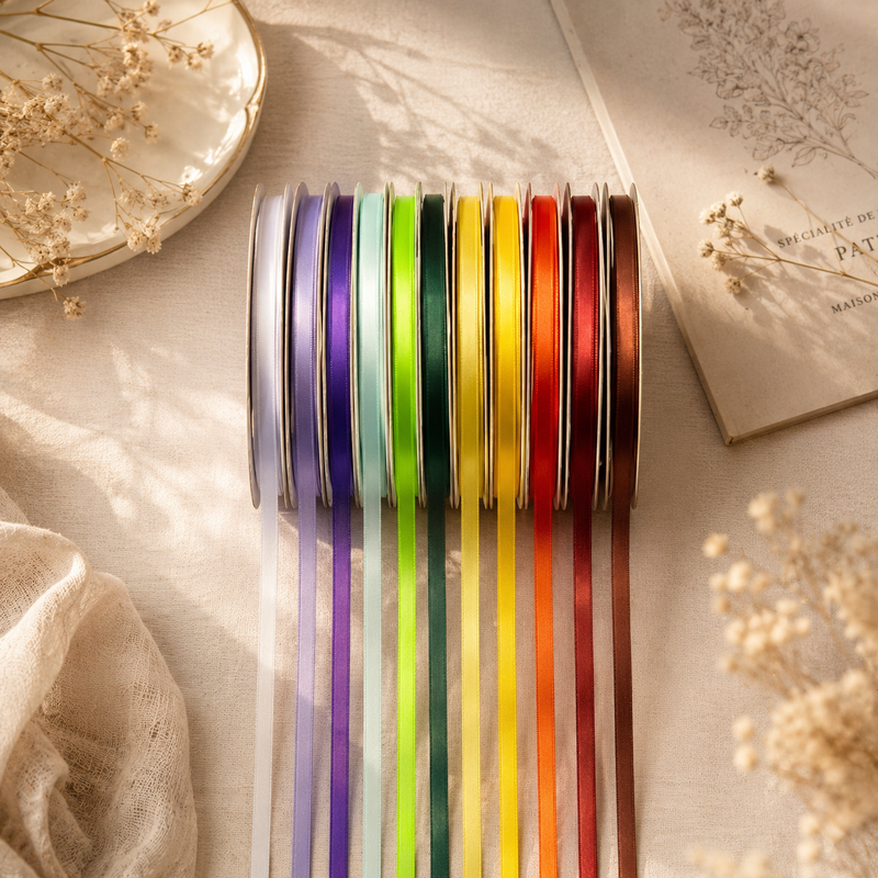 6mm Premium Double Face Satin Ribbon Purple, Green, Yellow, Orange, Brown Series