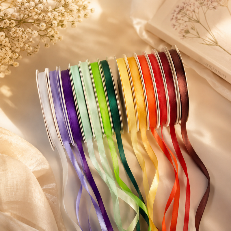 9mmPremium Double Face Satin Ribbon Purple, Green, Yellow, Orange, Brown Series