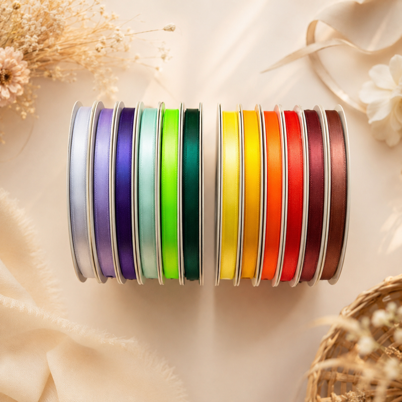 13mmPremium Double Face Satin Ribbon Purple, Green, Yellow, Orange, Brown Series