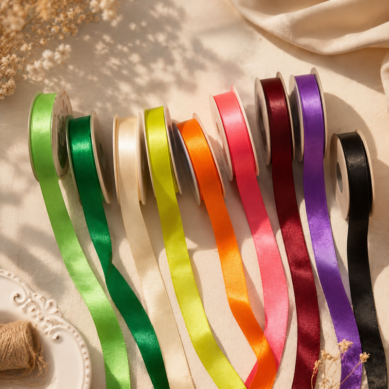 16mm Premium Double Face Satin Ribbon Purple, Green, Yellow, Orange, Brown Series