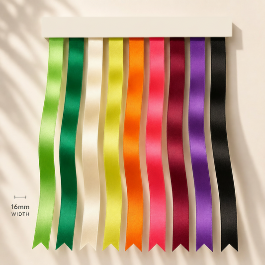 16mm Premium Double Face Satin Ribbon Purple, Green, Yellow, Orange, Brown Series
