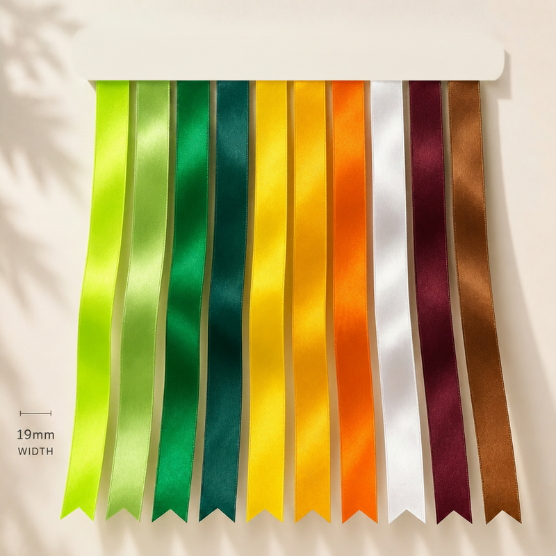 19mm Premium Double Face Satin Ribbon Purple, Green, Yellow, Orange, Brown Series