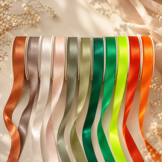 25mm Premium Double Face Satin Ribbon Purple, Green, Yellow, Orange, Brown Series