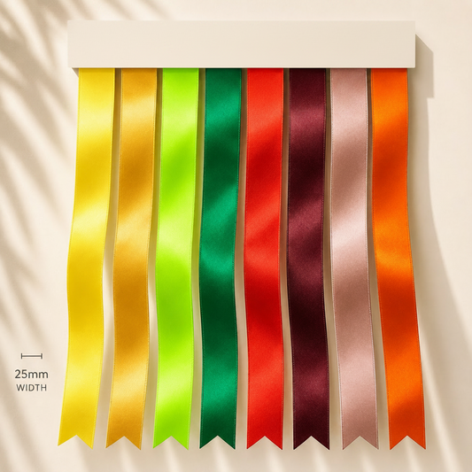 25mm Premium Double Face Satin Ribbon Purple, Green, Yellow, Orange, Brown Series
