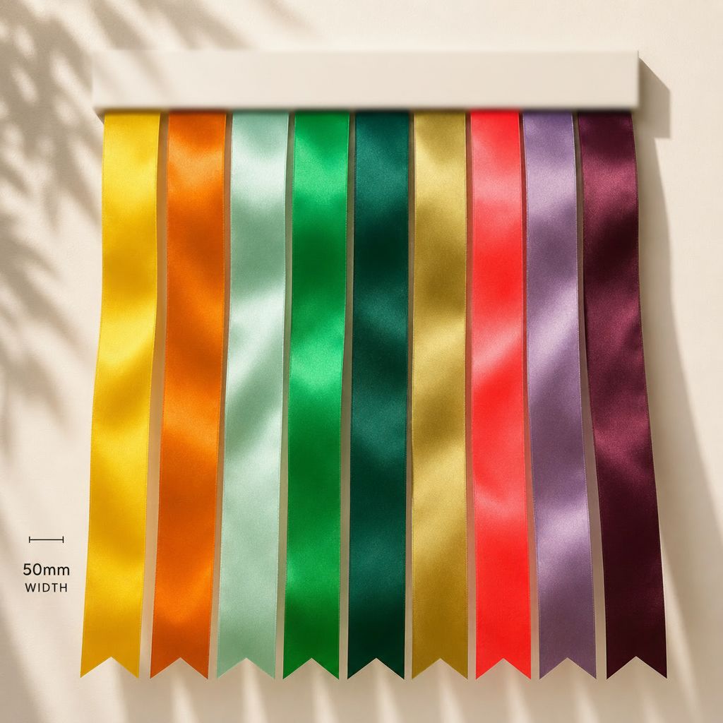 50mm Premium Double Face Satin Ribbon Purple, Green, Yellow, Orange, Brown Series