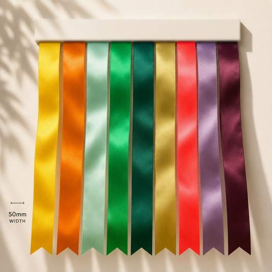 50mm Premium Double Face Satin Ribbon Purple, Green, Yellow, Orange, Brown Series