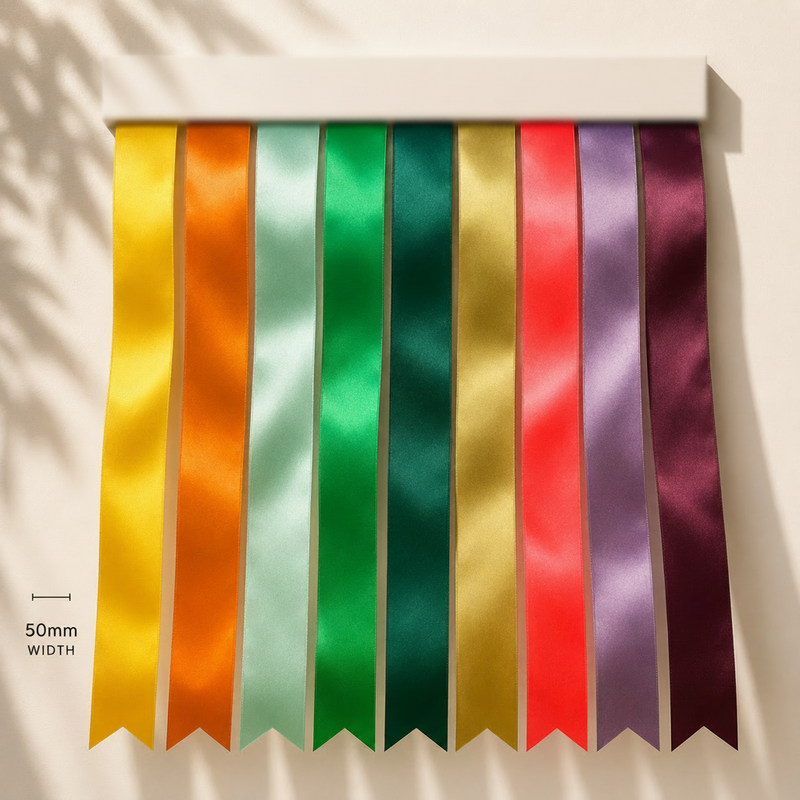 50mm Premium Double Face Satin Ribbon Purple, Green, Yellow, Orange, Brown Series