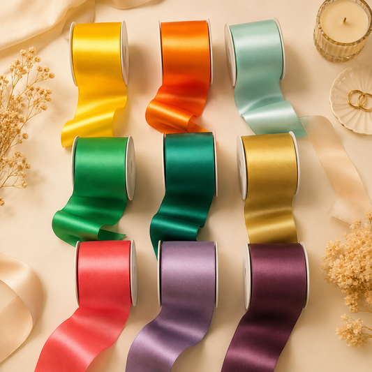 50mm Premium Double Face Satin Ribbon Purple, Green, Yellow, Orange, Brown Series