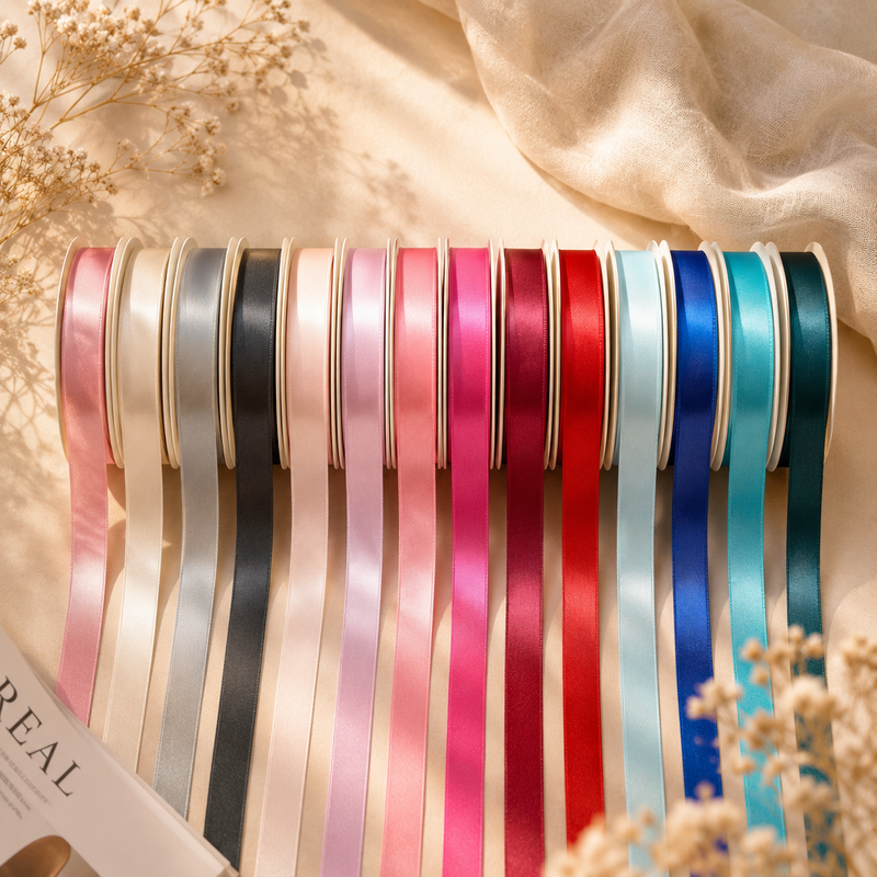13mm Premium Double Face Satin Ribbon White, Grey, Pink, Red, Blue Series