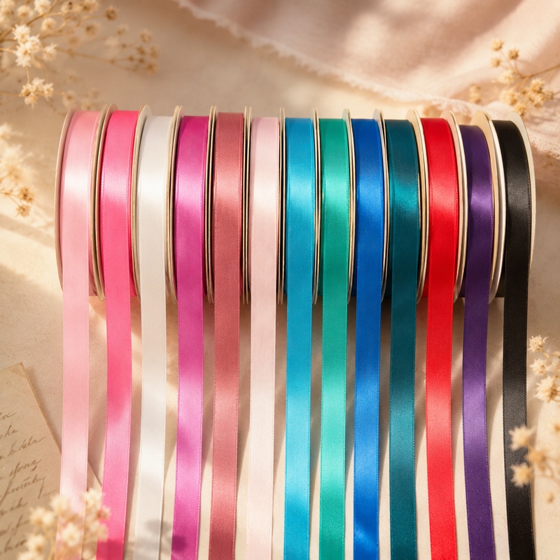 16mm Premium Double Face Satin Ribbon White, Grey, Pink, Red, Blue Series