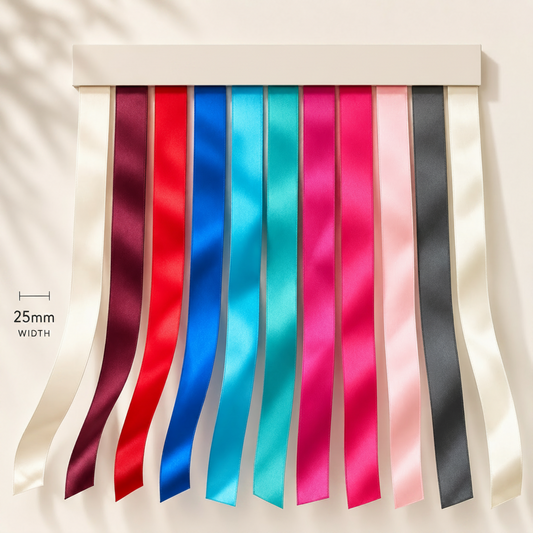 25mm Premium Double Face Satin Ribbon White, Grey, Pink, Red, Blue Series