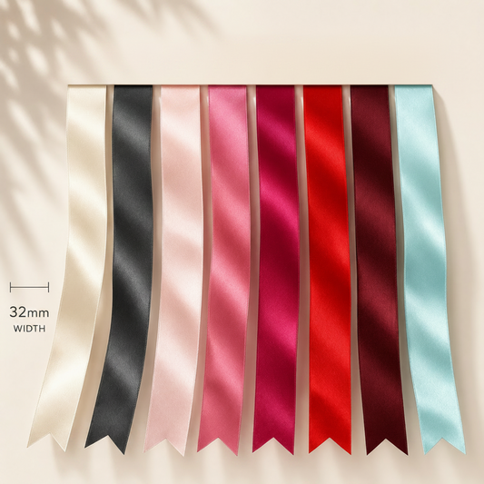 32mm Premium Double Face Satin Ribbon White, Grey, Pink, Red, Blue Series