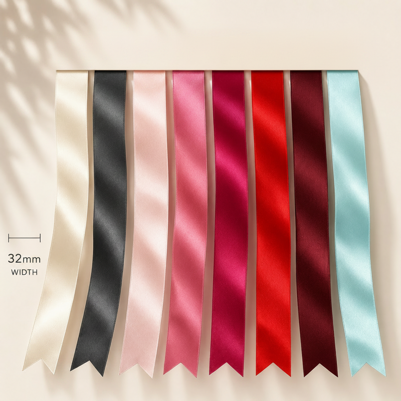 32mm Premium Double Face Satin Ribbon White, Grey, Pink, Red, Blue Series