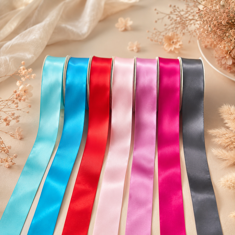 38mm Premium Double Face Satin Ribbon White, Grey, Pink, Red, Blue Series