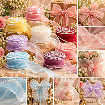Pearl Edge Organza Ribbon – 4 cm | 5 Yards