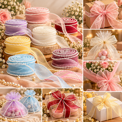 Pearl Edge Organza Ribbon – 4 cm | 5 Yards