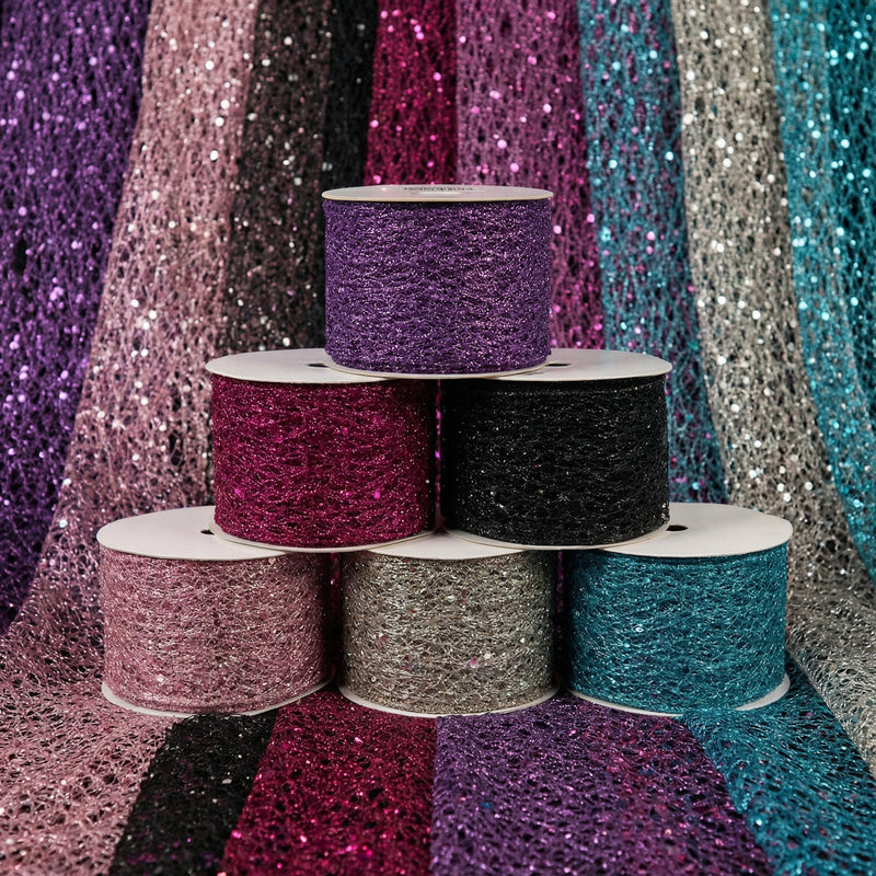Glitter Mesh Wired Ribbon (2.5inch-63mm)10 yards