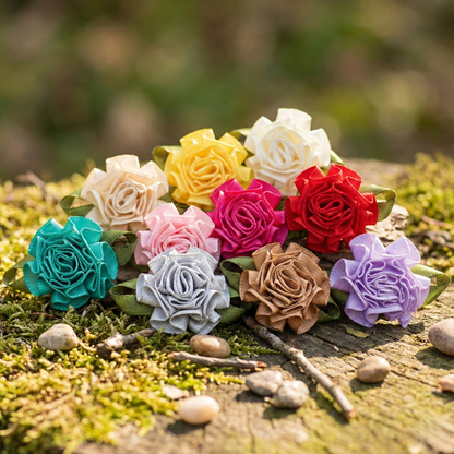 Single‑Face Satin Bow with Foliage Flower Accent (20 PCS)