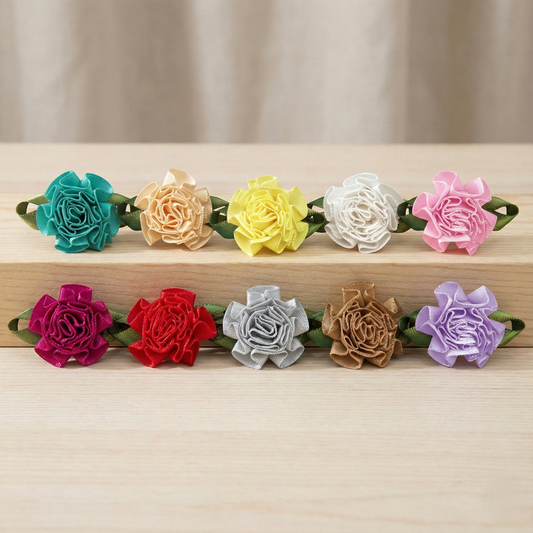 Gift Ribbon Single‑Face Satin Bow with Foliage Flower Accent (10 PCS)