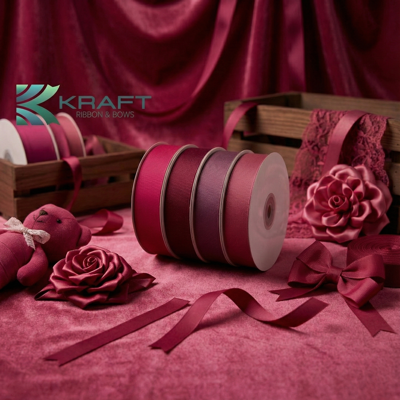 Premium grosgrain ribbon dark pink series