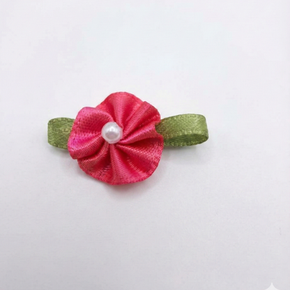 Blush Bow with Flower Foliage – Single Face Satin (20pcs)