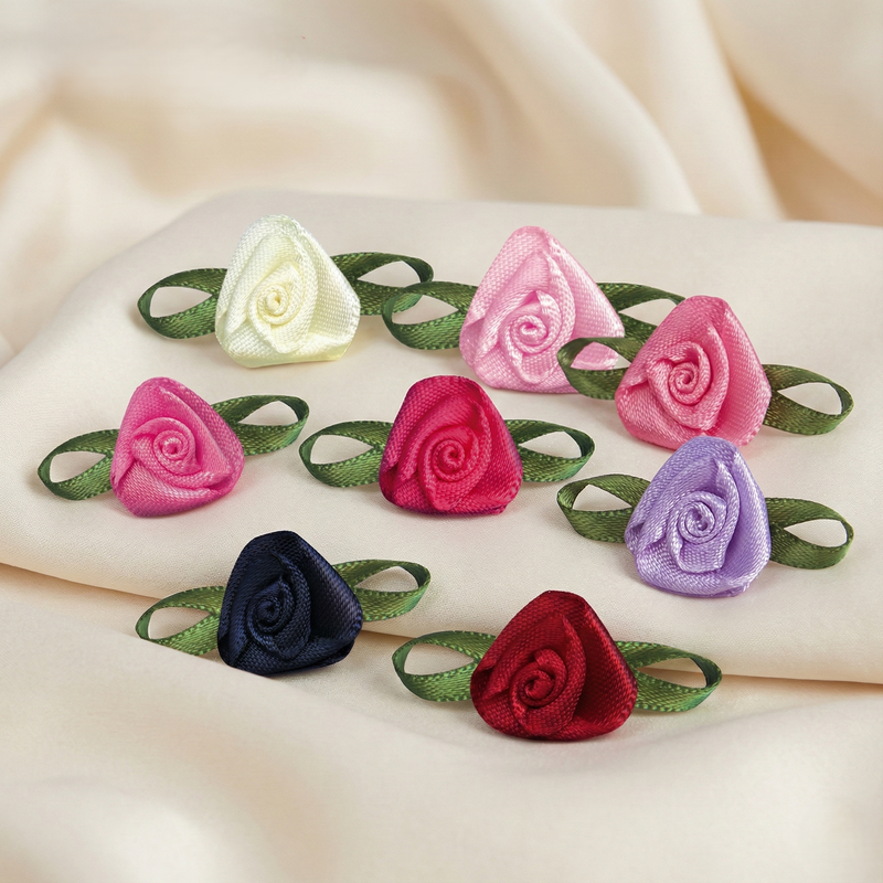 Ribbon Bow Foliage Flower With Single Face Satin  Ivory Ribbon(10 PCS)