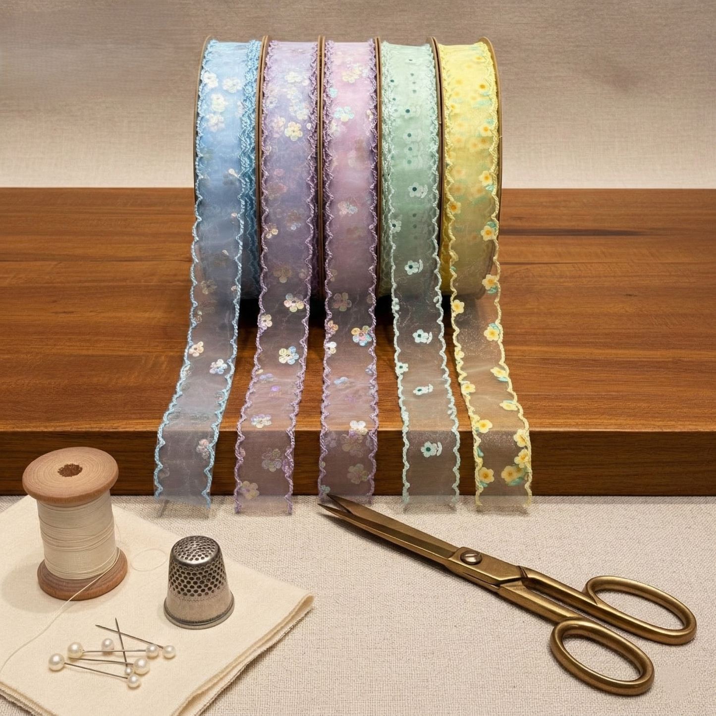 Premium Pastel Daisy Organza Ribbon-25mm